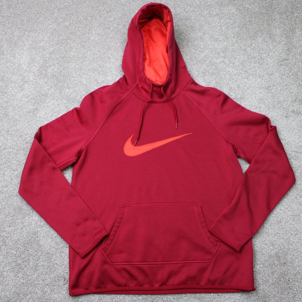 Nike Hoodie Women Medium Red Therma Dri-Fit Polyester Hooded Sweatshirt Pullover